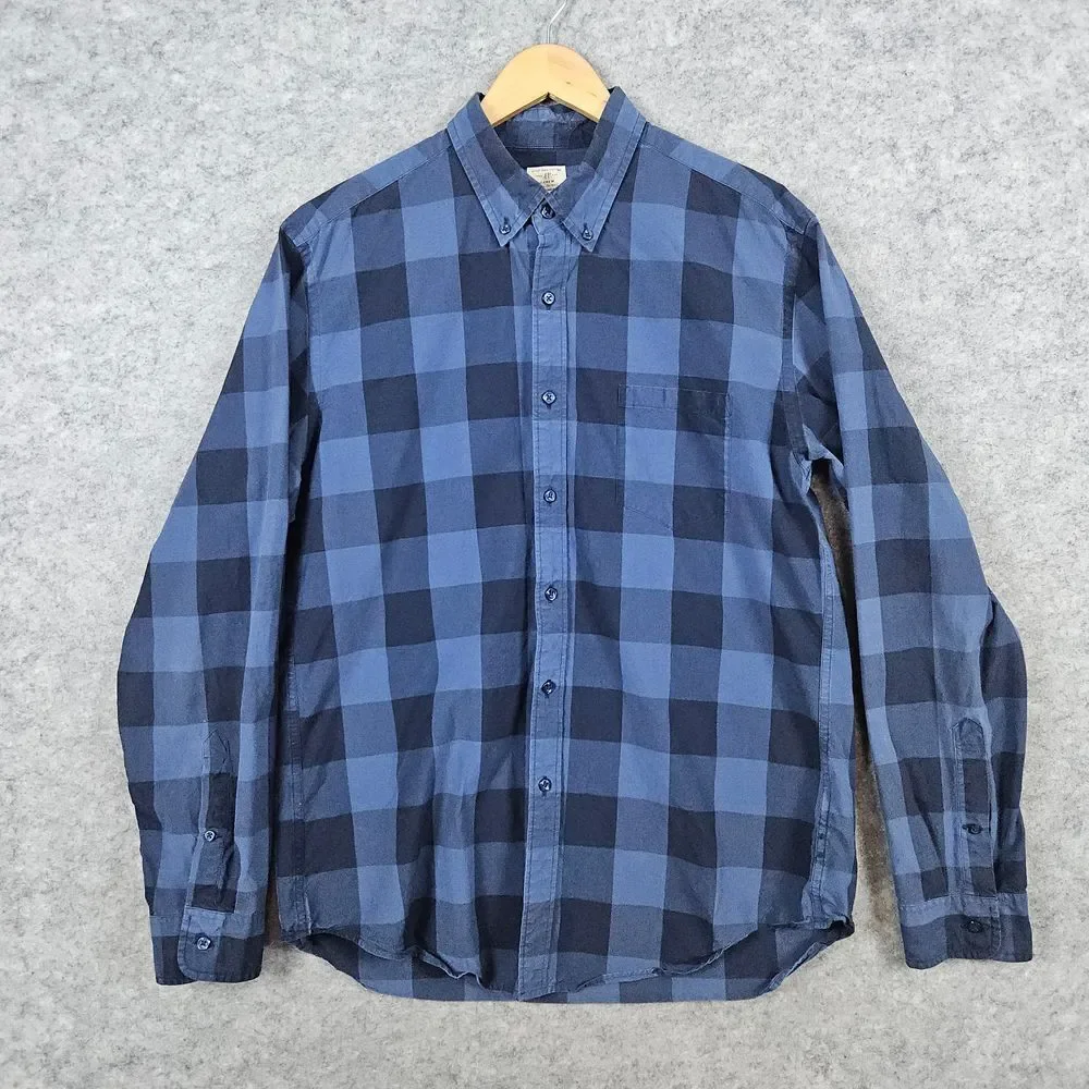 J Crew Men's Blue/Black Plaid Button Down‎ Shirt Size L 16-16 1/2 2-Ply Cotton